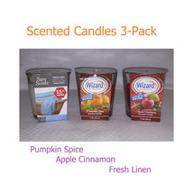 Scented Candles (3-Pack) Pumpkin Spice - Apple Cinnamon - Fresh Linen - £19.39 GBP