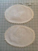 Vintage hand Embroidered Initial G Oval Doily - $7.60