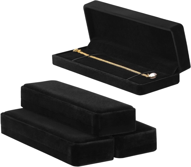 LETURE 4 Pieces Velvet Bracelet Necklace Pendant Jewelry Box, Small Long Jewelry Item image 7