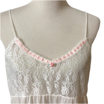 VTG Cinema Etoile White Long Negligee Lacey Nightgown Pink Trim V-Neck P... - $22.99
