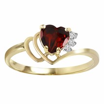 Womens 14k Yellow Gold Natural Garnet Diamond Heart Shape Gemstone Ring 0.97 tcw - £300.85 GBP