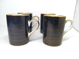 Fitz And Floyd Rondelle Lapis Blue And Gold 3 7/8&quot; Mugs Bundle of 4 - £31.17 GBP