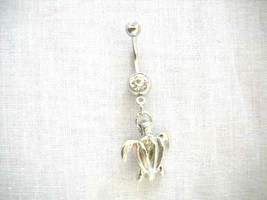 3D Hawaii Life Honu Sea Turtle W Caged Whole Sea Shell 14g Clear Cz Belly Ring - £7.85 GBP