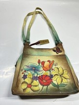 Anuschka Hand Painted Floral Butterfly Leather Shoulder Bag Handbag &amp; wa... - $120.60