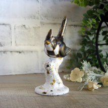 Courtly songbird black and white check bird figurine hand painted checked decor - £30.63 GBP