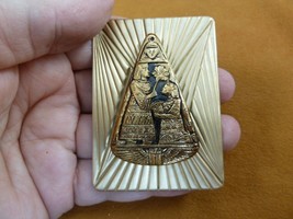 z38-6 black gold Egyptian Czech glass triangle button geometric brass brooch pin - £32.39 GBP