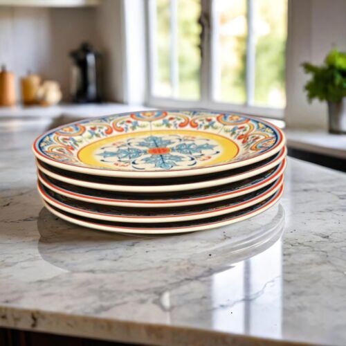 Euro Ceramica ZANZIBAR 5-Salad Plates Spanish Floral Ceramic Dessert Dish