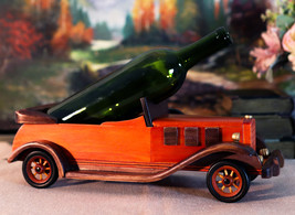 Hand Made Wood Retro Antique Style Orange Convertible Car Wine Holder Figurine - £43.73 GBP