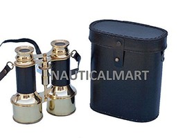 Nautical Captain&#39;s Solid Brass Binoculars Leather Case 6&quot; - £84.77 GBP
