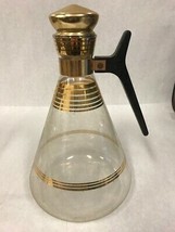 Vintage Atomic Glass Coffee Pot Copper Top Carafe Striped Gold MCM - £15.99 GBP