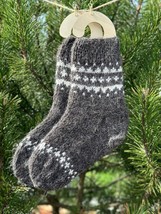 Hand knit 100% alpaca wool socks Long cozy winter socks US 7-8 / EUR 37-38 - £29.01 GBP