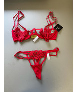 MSRP $59 Just Sexy Red Lace Caged Demi Bra &amp; G-String Red Size Small NWOT - $26.73