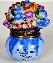 70&#39;s Elda Creations Peint Main France Limoges Flowers in Pot Trinket Box  - £59.75 GBP