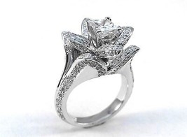 Lotus Engagement Ring 3.25Ct Princess Simulated Diamond 14K White Gold in Size 8 - £208.09 GBP