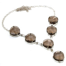 Smoky Quartz Antique Design Cut Gemstone Handmade Necklace Jewelry 18&quot; SA 1938 - £5.18 GBP