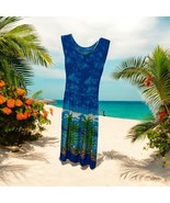 Vintage Hawaiian Beachwear Midi Tube Top Dress Size M Blue Palm Trees Ocean - $534.05 MXN
