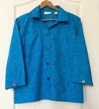 MARSH LANDING Blue Medium Floral Jacket Shirt- 3/4 Sleeves, 2 Front Pockets - £20.28 GBP