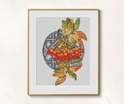 Rowan cross stitch round pattern pdf - Autumn cross stitch berries embroidery  - £8.70 GBP