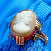 Antique Victorian Deco Ring Fine Intaglio Carnelion Cameo Solid 14k Rose Gold - €1.403,63 EUR
