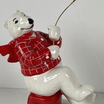 Coca-Cola Always Ice Fishing Ceramic Polar Bear Figurine  - Vintage 1995 - $9.87
