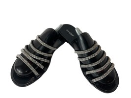 Cape Robbin Womens Shoes Black 9 M Kamaron Strappy Rhinestone Slides Sandals - £14.73 GBP