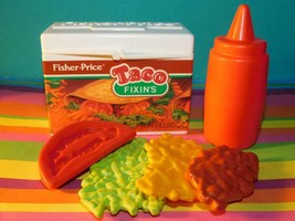 Vintage Fisher Price Taco Fixin&#39;s Beans Tomato Cheese Lettuce COMPLETE set RARE - $25.73