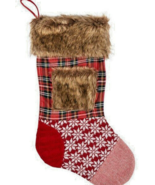 Christmas Stocking Tartan Plaid Fair Isle Faux Fur Cabin Lodge Rustic Pa... - $24.47