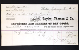 Taylor Thomas &amp; Co Boston MA 1874 Billhead Dry Goods Signed on Back - £15.73 GBP