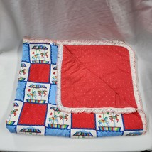 Baby Crib Quilt Blanket Comforter Carousel Horse Red Blue Patchwork Polka dot - £62.57 GBP