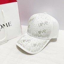 Diamond-Studded Love Baseball Women&#39;s Hat Bright Silk Satin Cap Sun Hat - £11.79 GBP