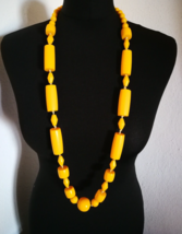 Yellow Bead Necklace Vintage Ethnic Tribal Boho Long Jewelry Chunky Statement - £16.20 GBP