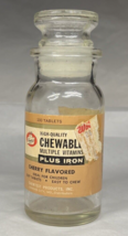 Vintage Chewable Multiple Vitamins Plus Iron Glass Bottle &amp; Glass Lid Empty - $9.75