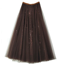Wine Red Midi Tulle Sequin Skirt Women High Waisted Holiday Tulle Skirt Outfit image 6