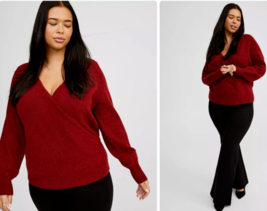 Torrid Vegan Cashmere Pullover Surplice Sweater Size 1 1X Burgundy Red N... - $55.74