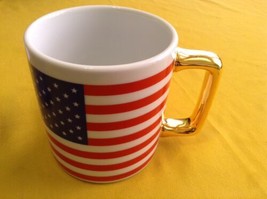 July 4th Teleflora Gift mug American Flag cup USA patriotic gold handle  - $15.79