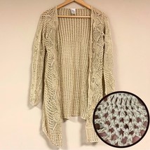 Boho Natural Ramie Draped Oversized Crochet Cardigan Sweater Women’s Medium - £31.65 GBP