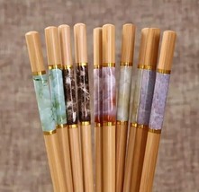 5 NEW PAIRS OF BAMBOO CRACKLE PRINT CHOPSTICKS NIP - $11.87