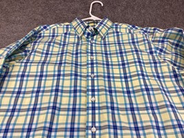 Jos A Bank Dress Shirt Mens Large Button Up Travelers Blue Plaid Long Sleeve - £11.07 GBP