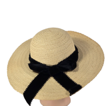 Margaret Hunter Shop Womens Hat Williamsbrug VA Woven Straw Black Ribbon Band - £11.15 GBP