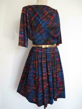 Vintage 50s L&#39;Aiglon Nylon Knit Full Pleated Skirt Dress S MCM Abstract Print - £55.94 GBP