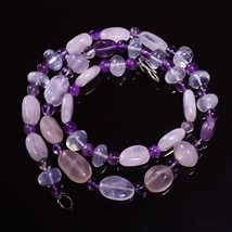 Natural Rose Quartz Amethyst Crystal Gemstone Smooth Beads Necklace 18&quot; UB-8263 - £8.59 GBP