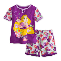 Disney Store Rapunzel Tangled Pajama Set Short Sleeve Short Pants Size 4 - £15.87 GBP