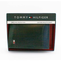 Tommy Hilfiger Men&#39;s Leather Credit Card Wallet Trifold Black Blue 31HP110029 - £22.44 GBP