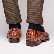 genuine caiman crocodile slip on Shoes Trento Rustic Cognac image 8