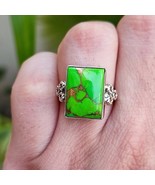925 Sterling Silver lab Created Turquoise gemstone Rectangle Ring - $24.76 CAD+