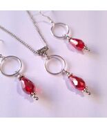 Silver Ruby red crystal hoop jewelry set Chameleon red crystal set neckl... - $49.00