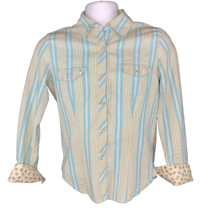 Liz Claiborne Villager LS Western Snap Shirt Size 8 Striped Floral Cuff - £18.82 GBP
