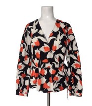 Who What Wear Floral Peplum Wrap Shirt Size S Ruffle Colorful Black Oran... - £9.07 GBP