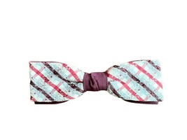 Ormond RETRO  Mens Bow Tie Red Silver Plaid Rayon Clip On Vintage 1940s USA - $27.72