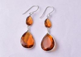 925 Sterling Silver Citrine Stone Handmade Earrings Valentine&#39;s Day ES - £40.51 GBP